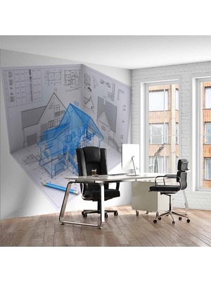 Duvar Kağıdı Baskı Mimari Ev Çizimli Duvar Kağıdı