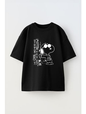 Youwinner Unisex Cool Dog Tasarım Baskılı Pamuk Sıyah Oversize T-Shirt