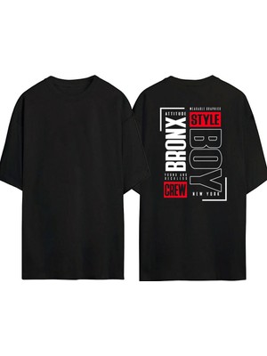 Youwinner Unisex Bronx Style Tasarım Baskılı Pamuk Sıyah Oversize T-Shirt