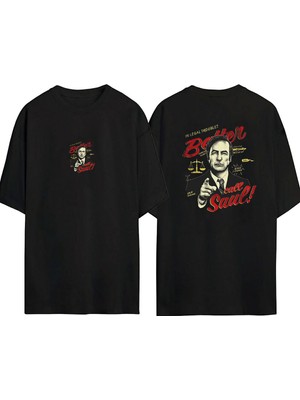 Youwinner Unisex Batter Call Saul Tasarım Baskılı Pamuk Sıyah Oversize T-Shirt