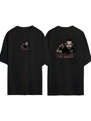Youwinner Unisex Post Malone Tasarım Baskılı Pamuk Sıyah Oversize T-Shirt