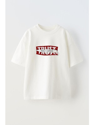 Youwinner Unisex Trust Tasarım Baskılı Pamuk Beyaz Oversize T-Shirt