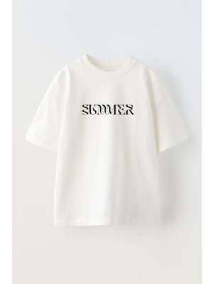 Youwinner Unisex Summer Tasarım Baskılı Pamuk Beyaz Oversize T-Shirt