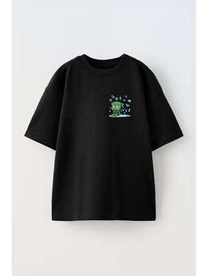 Youwinner Unisex Üzgün Mumya Tasarım Baskılı Pamuk Sıyah Oversize T-Shirt