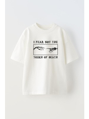 Youwinner Unisex I Fear Not The Tough Of Beath Tasarım Baskılı Pamuk Beyaz Oversize T-Shirt