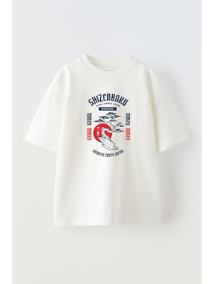 Youwinner Unisex Shızenboru Tasarım Baskılı Pamuk Beyaz Oversize T-Shirt