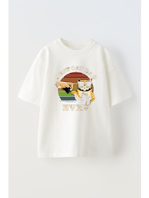 Youwinner Unisex Best Cat Dad Tasarım Baskılı Pamuk Beyaz Oversize T-Shirt