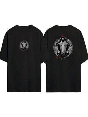 Youwinner Unisex Valhalla Gırl Tasarım Baskılı Pamuk Sıyah Oversize T-Shirt