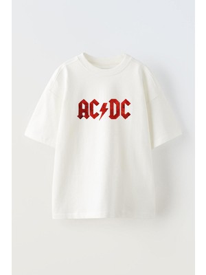 Youwinner Unisex Acdc Tasarım Baskılı Pamuk Beyaz Oversize T-Shirt