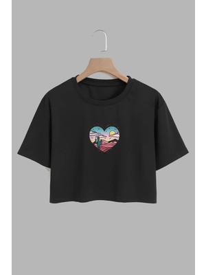 Youwinner Kadın The World Is A Batter Place Tasarım Baskılı Pamuk Sıyah Oversize Crop