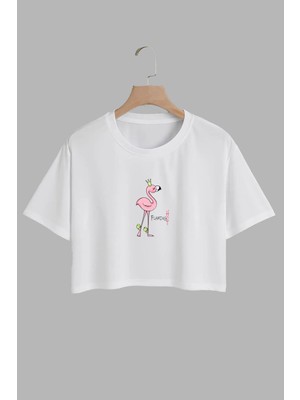 Youwinner Kadın Flaming Hot Tasarım Baskılı Pamuk Beyaz Oversize Crop