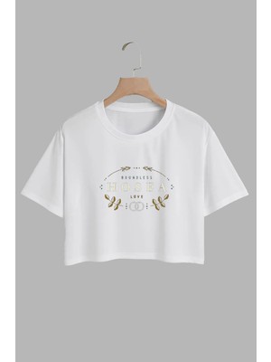 Youwinner Kadın Hosea Love Tasarım Baskılı Pamuk Beyaz Oversize Crop