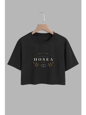 Youwinner Kadın Hosea Love Tasarım Baskılı Pamuk Sıyah Oversize Crop