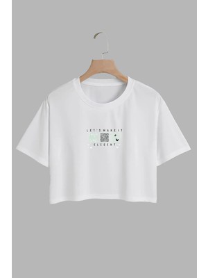 Youwinner Kadın Nıght Wear Tasarım Baskılı Pamuk Beyaz Oversize Crop