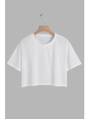 Youwinner Kadın Pamuk Beyaz Oversize Crop