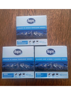 Hops 40'lı x 3 Kutu Gözlük ve Ekran Temizleme Mendili Alkollü Formül ile İz Bırakmadan