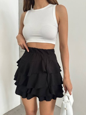 MST Clothing Kadın Bürümcük Kumaş Mykonos Katlı Mini Etek