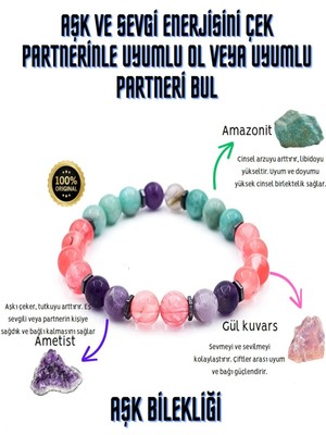 NehirTaş Sertifikalı   Aşk Doğal Taş Tılsım Bilekliği ( Ametist Taşı-Amazonit-Gül Kuvars )