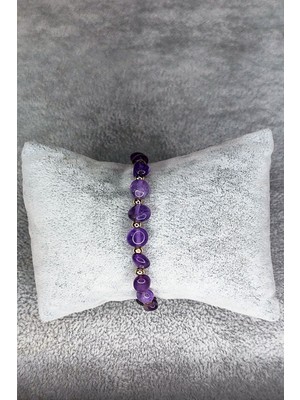 NehirTaş Sertifikalı   Ayarlanabilir Makrome Ametist Taşlı Doğal Taş Bileklik