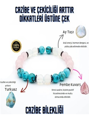 NehirTaş Sertifikalı   Cazibe Doğal Taş Tılsım Bilekliği  Aytaşı Pembe Kuvar Turkuaz