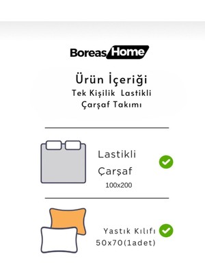 Boreas Home Yumuşak Gri Pamuklu Ranforce Tek Kişilik Lastikli Çarşaf ve Yastık Kılıfı SETI(100X200)