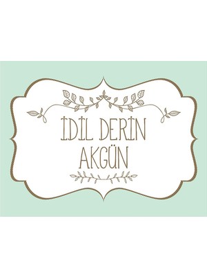 Letbil Reklam Vintage Desenli Soft Yeşil Renkli Etiket Modeli - 4x3 cm Düz Kesim - 80 Adet Opak Sticker