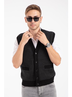 Mutlu City Yeni Model Erkek Orta Yaş ve Üzeri Triko Örgü Akrilik Kışlık Baba Düğmeli Yelek 2062