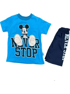 Alp Kids Never Stop Mickey Mouse Baskılı Erkek Çocuk T-Shirt Şort Takım