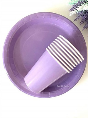 Parti Pera Makaron Karton Tabak Bardak 8'li Set Doğum Günü Tabak Bardak Seti