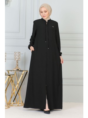 Siyah Büyük Beden Kol Lastikli Ferace