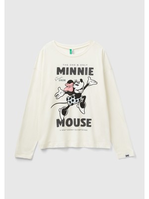 United Colors Of Benetton Kadın Krem Disney Baskılı T-Shirt