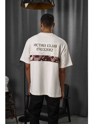 Acheron 1.Kalite Beyaz Üstüne Kamuflaj Desen Ve Baskılı Oversize T-Shirt