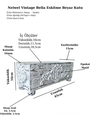 Neiwel Vintage Bella Eskitme Beyaz Ahşap Kutu