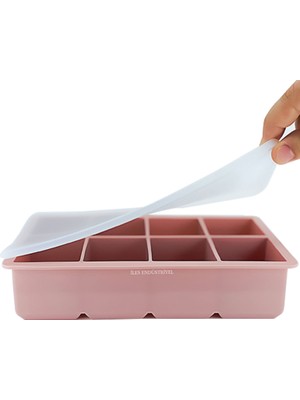 Iles Gurme Kapaklı Premium Büyük 8 Bölmeli Silikon Buz Kalıbı, Powder