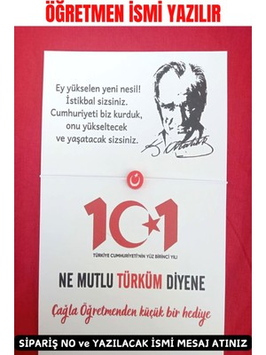 Emtory Home 40 Adet Atatürk Silüet 101. Yıl  Kartlı Türk Bayrağı Bileklik - 29 Ekim Hediye- Öğretmeninden Hediye