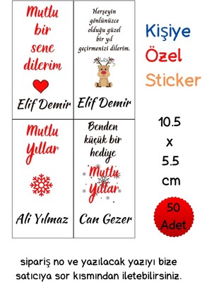 Emtory Home 10.5 x 5.5 cm | 50 Adet Kişiye Özel Sticker - Yılbaşı Sticker - Yılbaşı Hediyesi - Yılbaşı Süsü