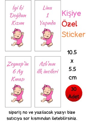 Emtory Home 10.5 x 5.5 cm | 30 Adet Kişiye Özel Sticker - Kız Çocuk Mevlid Sticker - Doğum Günü Sticker