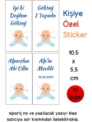 Emtory Home 10.5 x 5.5 cm | 30 Adet Kişiye Özel Sticker - Erkek Mevlid Hediye Sticker - Kına Sticker