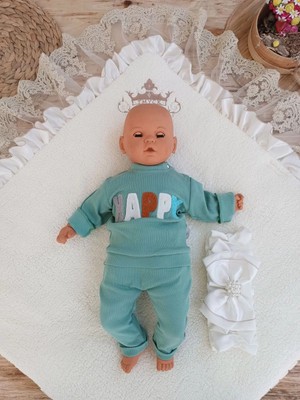 Beruflic Yenidoğan Wool Yün Kumaş Taç Nakışlı Güpür Duvaklı Fiyonk Prizma Taş Unisex Kundak Bebek Battaniyesi Kahverengi