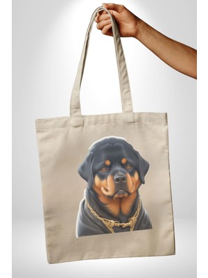 Angemiel Rottweiler Koca Kafa Puppy 35X40 Kadın Erkek Çocuk Ham Bez Çanta