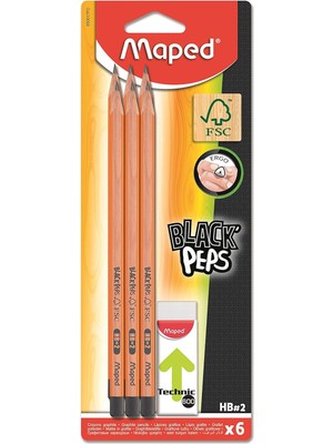 Black Pep's 6'lı Kurşun Kalem ve Silgi