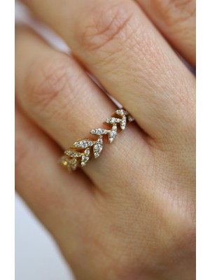 Yenigün Kuyumculuk 14 Ayar Altın Taşlı Yaprak Yüzük