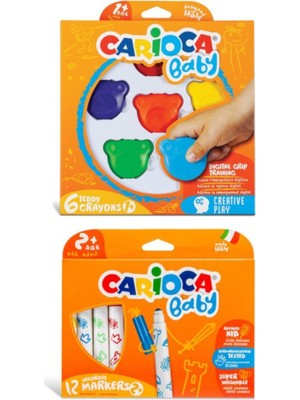 Carioca Teddy Şekilli Kirletmeyen Mum Boya 12'li Renkli Keçeli Boya Seti Süper Yıkanabilir