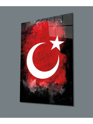 Miyrem  Miyrem Glasses Collection -A1^#  Siyah ve Kırmızı Fonlu Ay Yıldız Cam Tablo