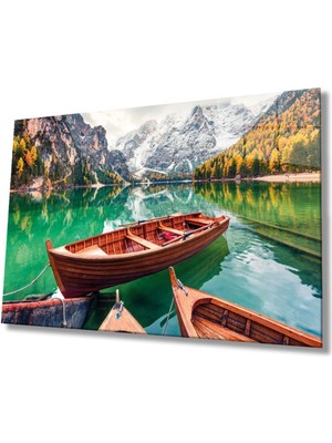 Miyrem  Miyrem Glasses Collection -A1^#  Kayık ve Göl Manzara Doğa Cam Tablo