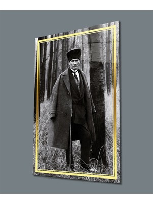 Miyrem  Miyrem Glasses Collection -A1^#  Gold Şerit Siyah Beyaz Atatürk Cam Tablo