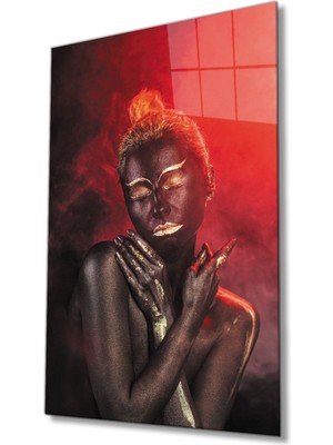 Miyrem  Miyrem Glasses Collection -A1^#  Siyahi Altın Hatlı Kadın Kırmızı Dumanlı Cam Tablo