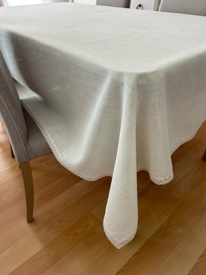 Meral Kurşun Collection Güpür Detaylı Simli Dertsiz Salon Masa Örtüsü Krem