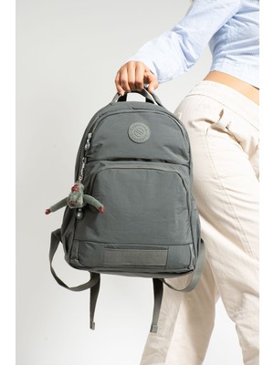 Eftrendi Unisex Suya Dayanıklı Kumaş Laptop Bölmeli 3 Gözlü Koyu Gri Renk Okul Seyahat Sırt Çantası