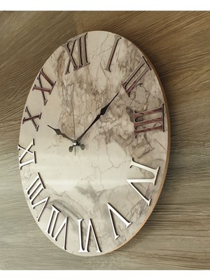 Woodhub 50 x 50 Mermer Desenli Ayna Rakamlı Duvar Saati Çap 50 cm Ahşap Modern Gümüş Yuvarlak